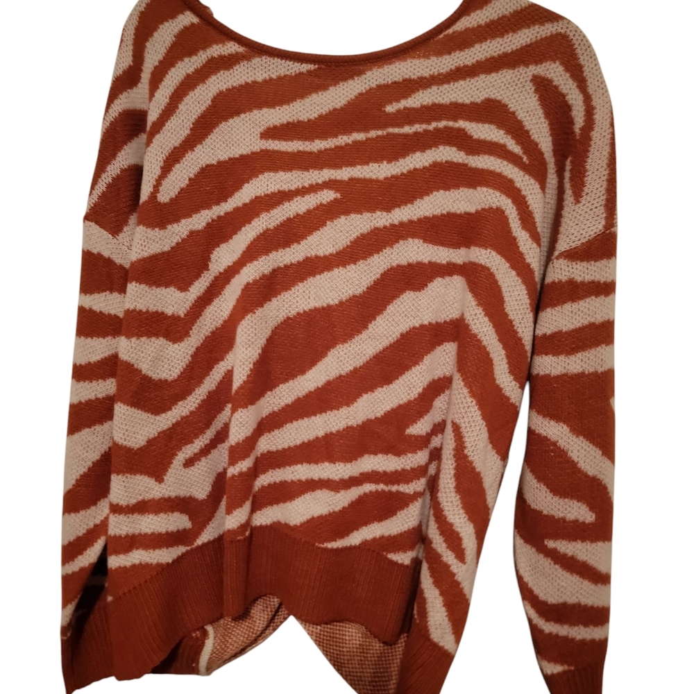 Ashley Stewart Zebra Print Sweater - Brown and Cream